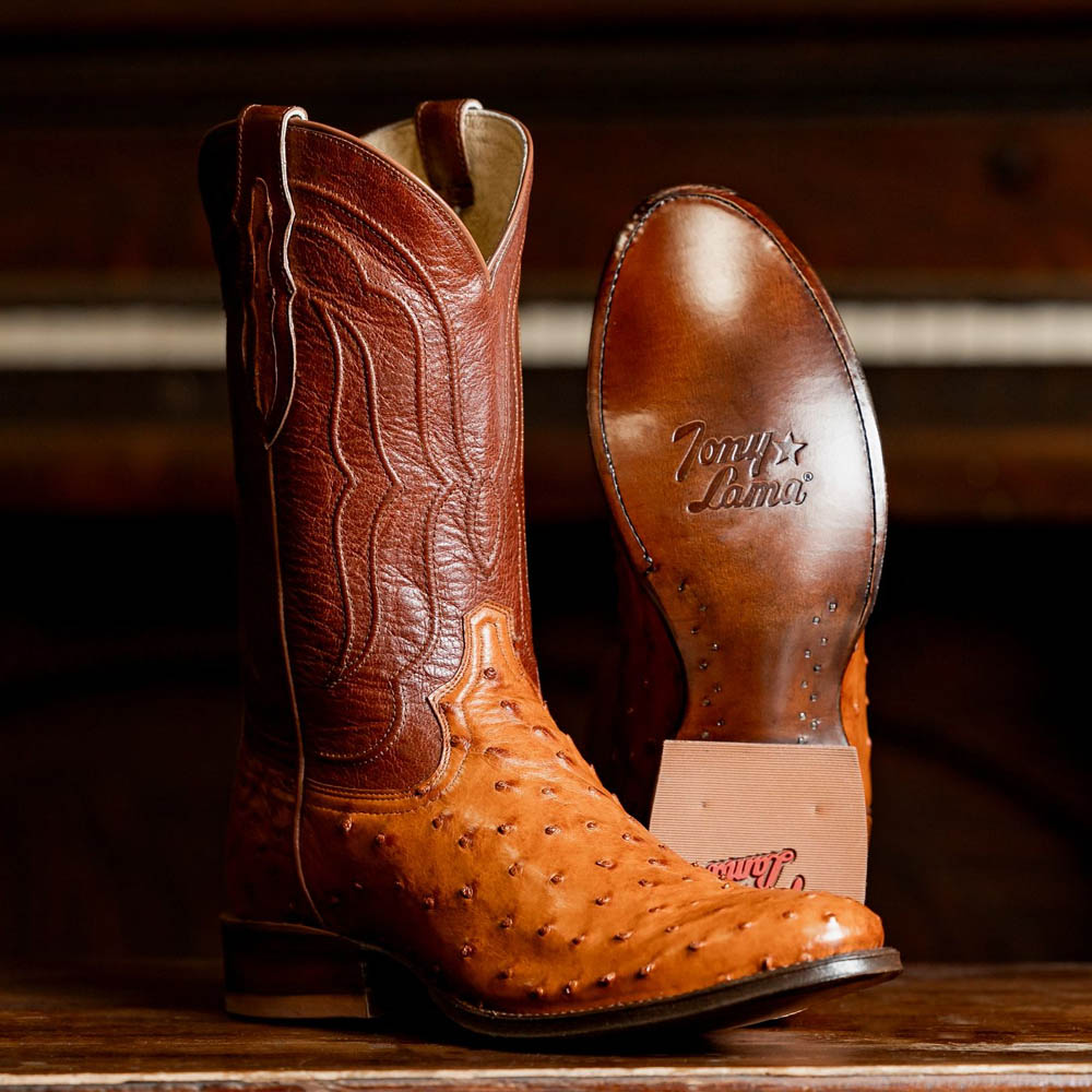 Featuring the Canonero 12” Full Quill Ostrich western boot in brown.